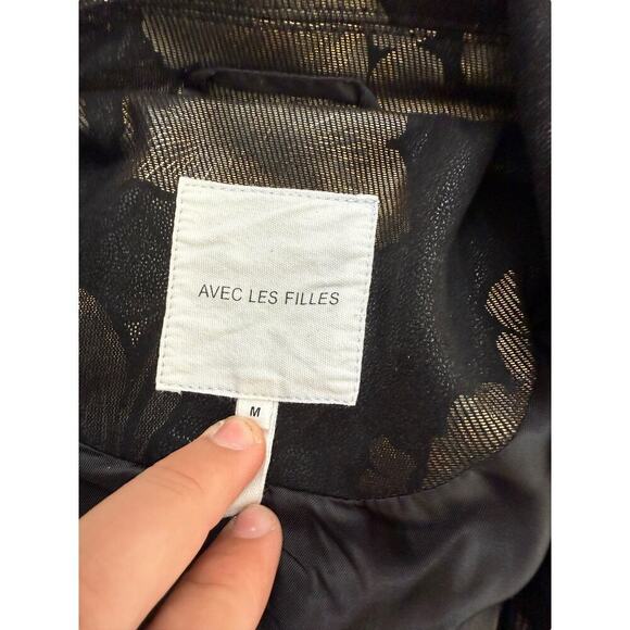 Avec Les Filles Women's Black Copper Floral Jacquard Tuxedo Blazer Jacket Medium - Picture 3 of 7